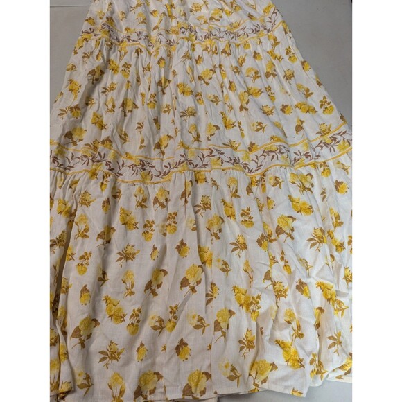 Rose + Olive Resort 100% Rayon Floral Tiered Maxi Skirt Size Small Yellow Boho - Picture 6 of 11